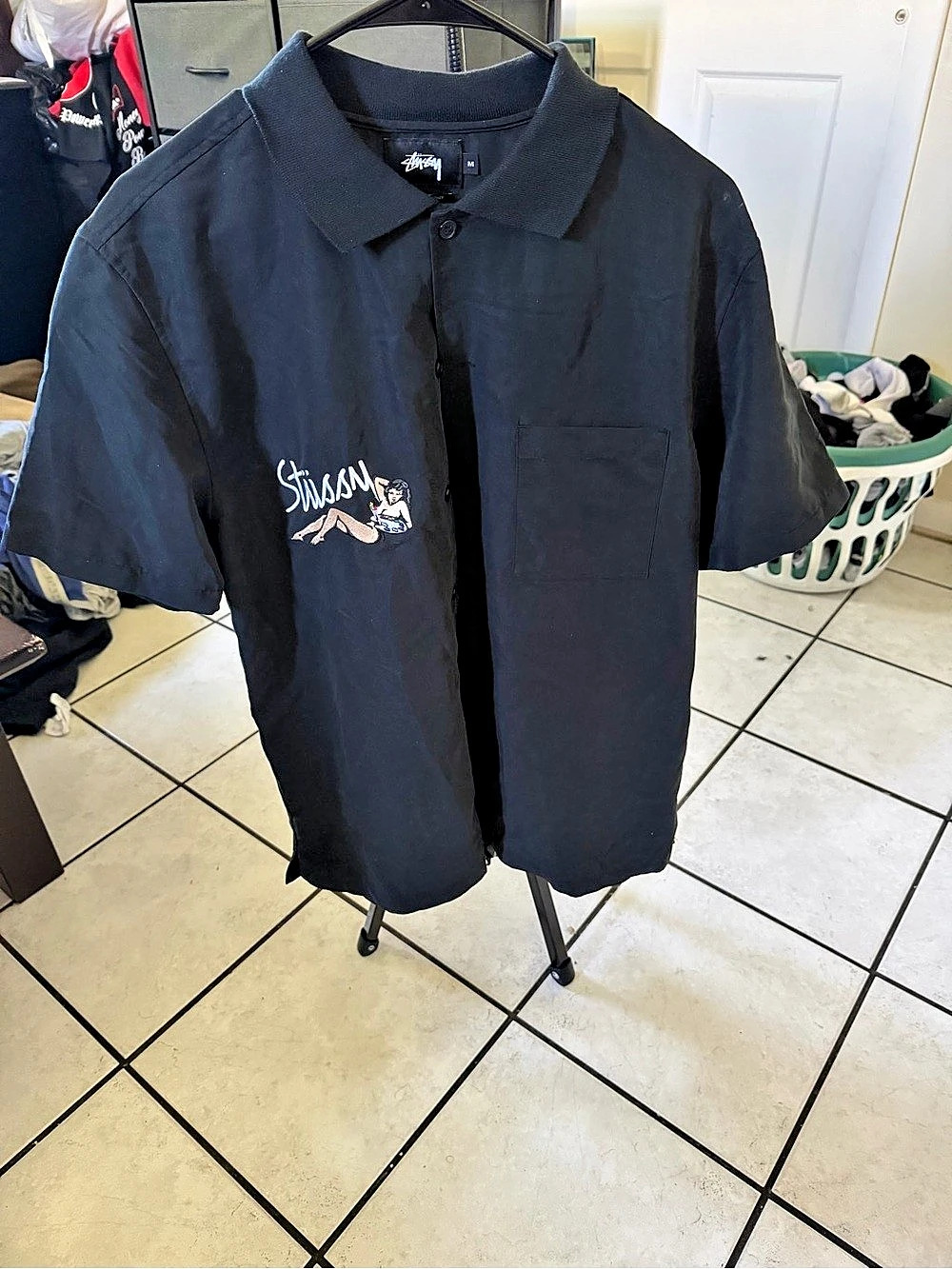 Stussy Pin Up Girl Short Sleeve Shirt Black